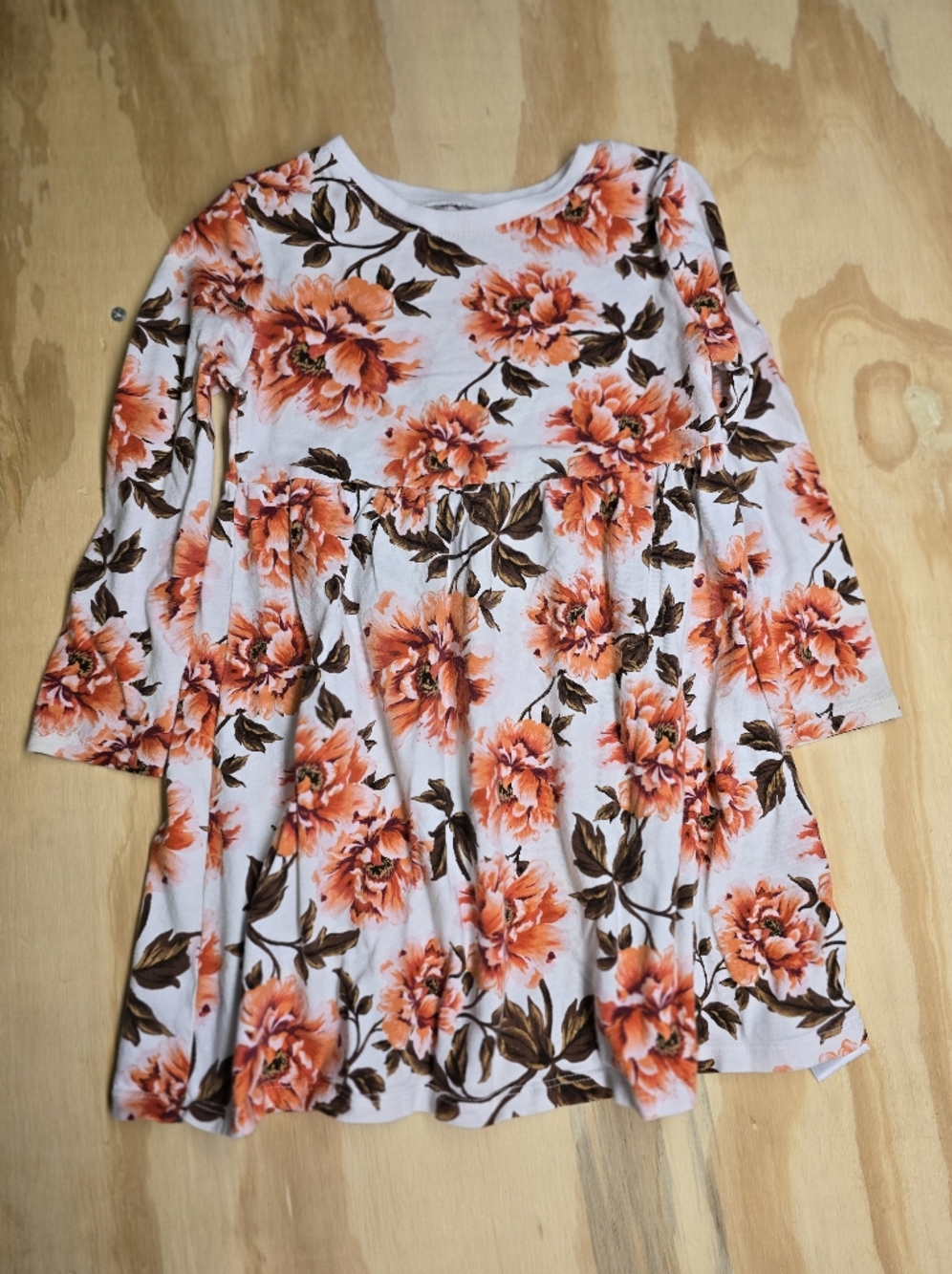 Old Navy 4T Floral Long-Sleeve Dress - Peach/White